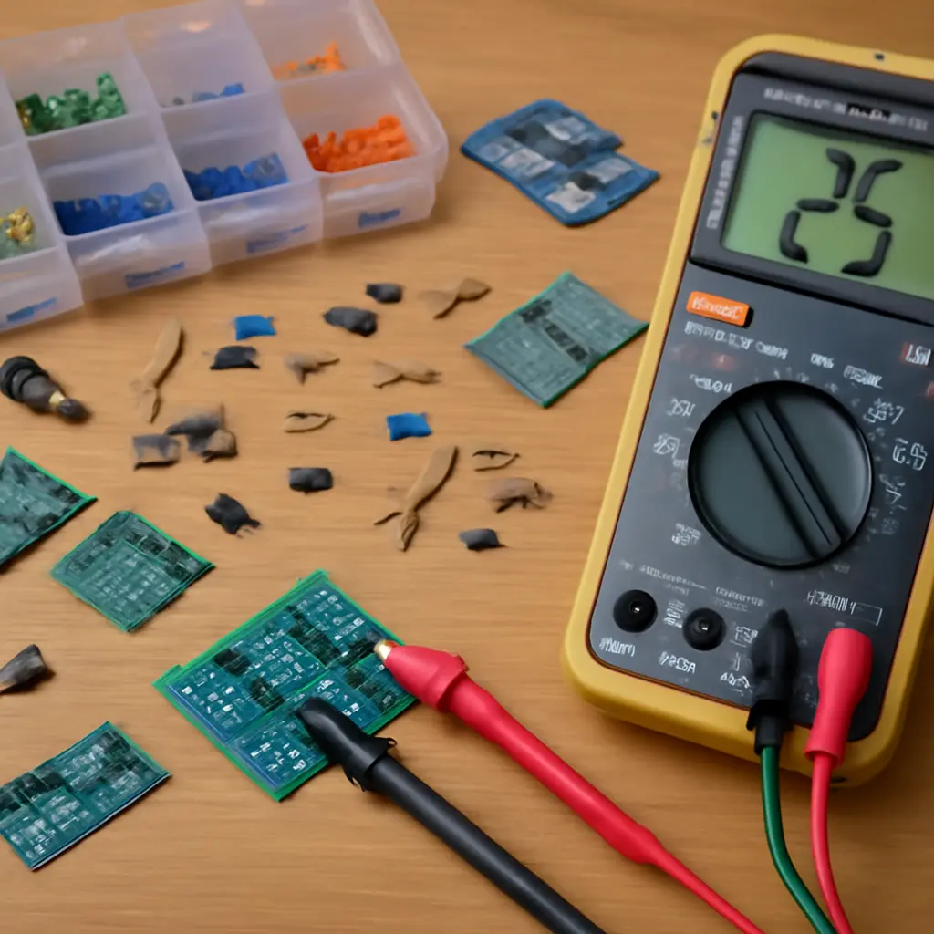 Тестер и радиодетали на столе