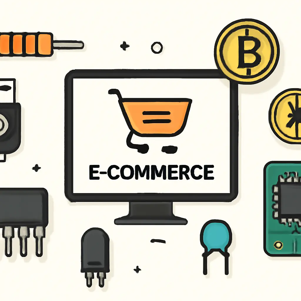 Онлайн-продажа деталей Логотипы торговых площадок и значки криптовалют, иллюстрация онлайн-продажи