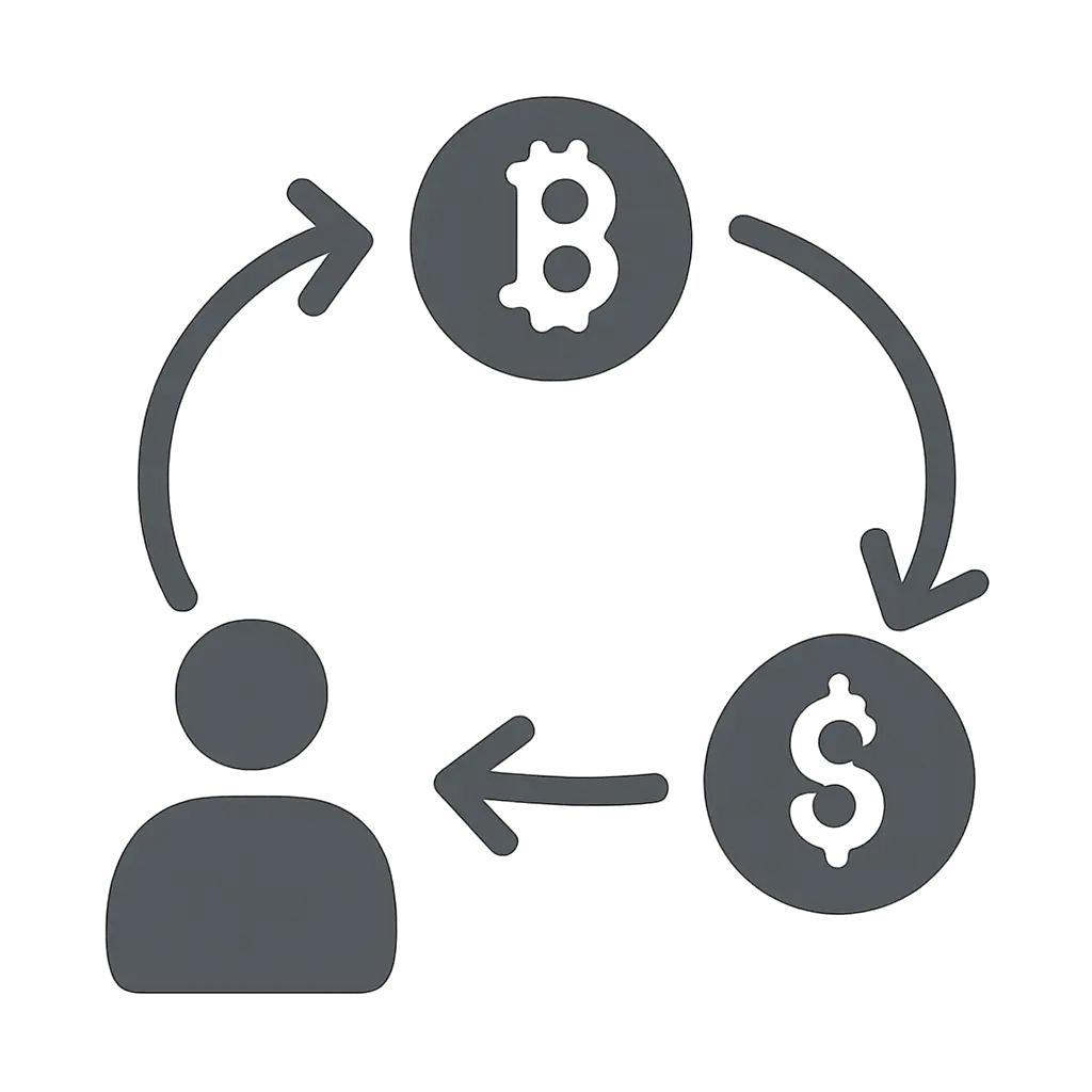 Графический образ процесса обмена криптовалюты между пользователями
