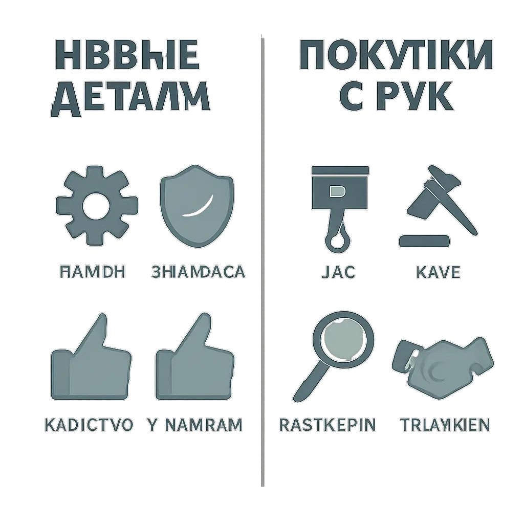 Иллюстрация сравнения покупки новых деталей и покупки с рук