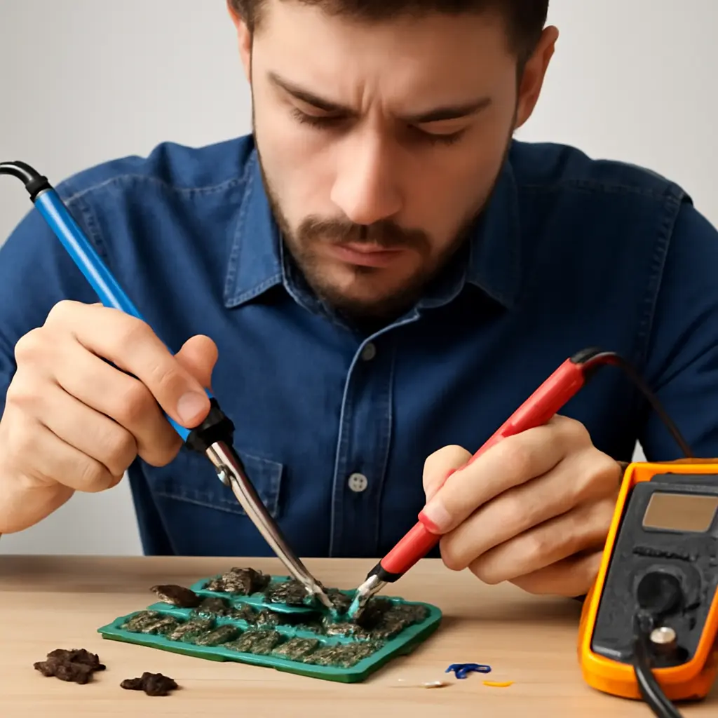 Инженер тестирует радиодетали с помощью измерительных приборов